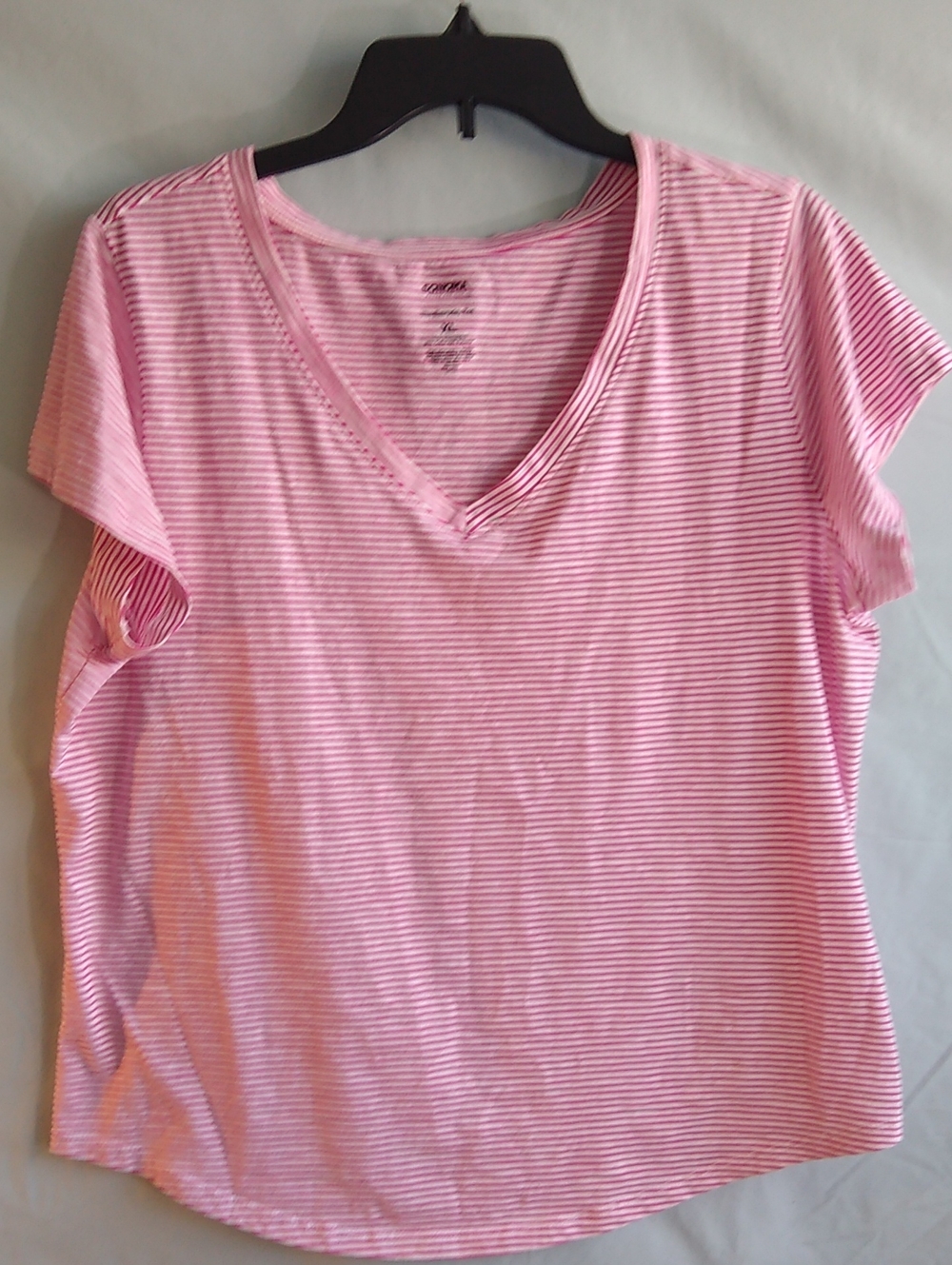Sonoma XL Raspberry-Pink Striped V-Neck Short Sleeve Tee